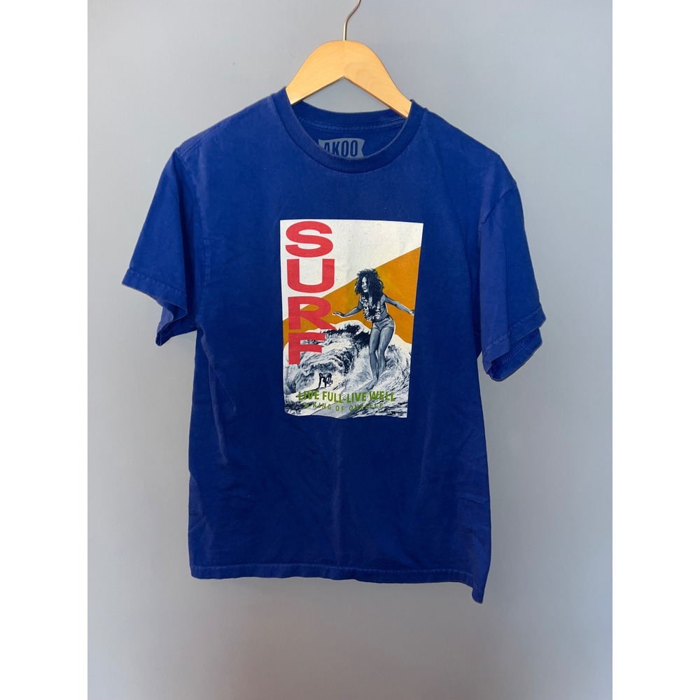 AKOO Surf Graphic T Shirt Blue‎ Live Full Live Well Mens Medium M